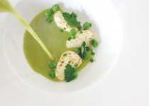 Soupe de Petits Pois, Emulsion de Laurier, Gnocchi de Ricotta